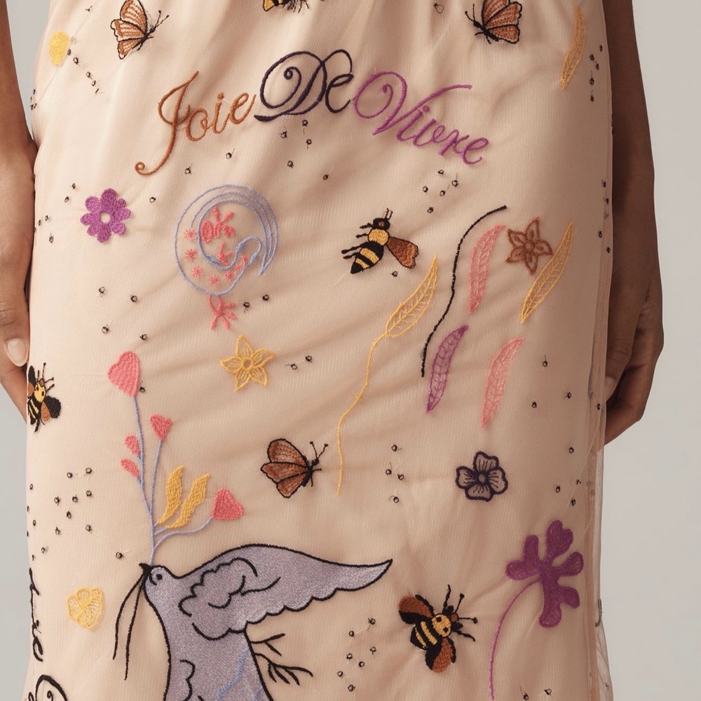 Elegant Anthropologie Embroidered Midi Skirt with Floral Design Sz S NWT - Picture 3 of 8